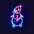 Snowman Neon Sign. Winter decor glowing icon. New Year and Christmas concept. Vector illustration for design Royalty Free Stock Photo