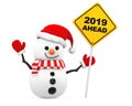 Snowman with 2019 New Year Ahead Sign. 3d Rendering