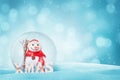 Snowman in New Year magic glass ball. XMAS letters beside