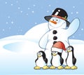 Snowman & Penguin Postcard Royalty Free Stock Photo