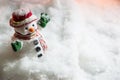 Snowman among pile of snow at silent night with a light bulb, light up the hopefulness and happiness