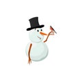 Snowman. Precious frosty, gracious , friendly, squint, bird, hat. Smiling, bullfinch bird Royalty Free Stock Photo
