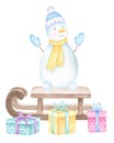 Snowman and Presents Illustration Royalty Free Stock Photo