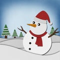 Snowman recycled paper craft on paper background. Royalty Free Stock Photo