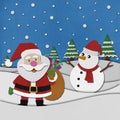 Snowman recycled paper craft on paper background. Royalty Free Stock Photo