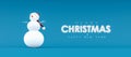 Snowman with red Santa Claus hat on blue Christmas background