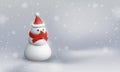 Snowman with a red scarf and hat on a snowy background. Christmas and New Year winter illustration with vector 3d Royalty Free Stock Photo