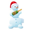 Snowman in a red-white cap, with a champagne bottle in hands Royalty Free Stock Photo
