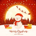 Snowman on Red Winter Background with Gifts and Christmas Lights Royalty Free Stock Photo