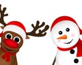 Snowman and Reindeer peeking sideways