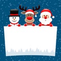 Snowman Reindeer And Santa Holding Wish List Snow Dark Blue Royalty Free Stock Photo