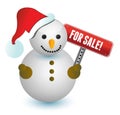 Snowman with a for sale sign illustration Royalty Free Stock Photo