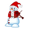 Snowman with santa claus costume playing the violin for your design vector illustration