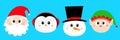 Snowman Santa Claus Elf Penguin bird round face head icon set. Merry Christmas. New Year. Cute cartoon funny kawaii baby character Royalty Free Stock Photo