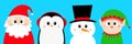 Snowman Santa Claus Elf Penguin bird round head face icon set. New Year. Merry Christmas. Cute cartoon funny kawaii baby character Royalty Free Stock Photo