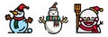 Snowman with Santa hat, filled outline icons for Christmas theme