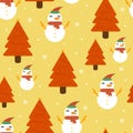 Snowman with a scarf around his neck cute cartoon and christmas gifts seamless pattern illustration Royalty Free Stock Photo
