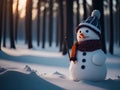 Snowman with scarf beannie and a carrot nose. ai generative Royalty Free Stock Photo