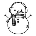 Snowman with scarf earmuffs celebration merry christmas thick line