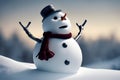 Snowman with a scarf isolated in a blue-gray background