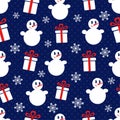 Snowman. Seamless vector pattern with stylized snowmen