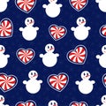 Snowman. Seamless vector pattern with stylized snowmen