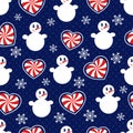 Snowman. Seamless vector pattern with stylized snowmen