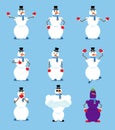 Snowman set poses and motion. Fitter happy and yoga. Serviceman
