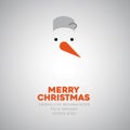 Snowman simple flat abstract symbol, Christmas card, Carrot nose