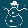 A snowman in a simple and minimalistic manner on a blue background for your ideas and designs