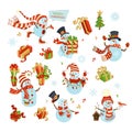 Vector set of cute snowmen.