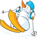 Snowman skiing in the Snow - Funny Vector