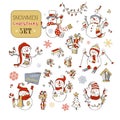 Vector set of cute snowmen. Royalty Free Stock Photo