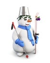 Snowman with skis. 3d.