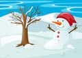 Snowman in the snow field Royalty Free Stock Photo