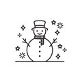 Snowman snow man hat smile carrot nose xmas christmas frost outline thin line