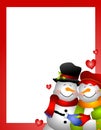 Snowman Snow Woman Couple Border