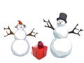 Snowman and snow woman with gift box Royalty Free Stock Photo