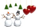 Snowman and snow woman with a heart Royalty Free Stock Photo