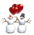 Snowman and snow woman with a hearts Royalty Free Stock Photo