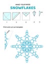Snowman. Snowflake. How to make papercraft snowflake. Paper template. Vector