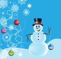 Snowman with snowflakes and decorations