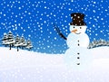 Snowman, snowing. Winter illustration.