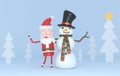 Snowman & Santa in a forest scene. 3d illustration. Isolated. Royalty Free Stock Photo