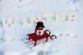 Snowman, Snowwoman in Snow, with Winter Letters