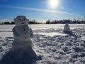 Snowman in snowy High Tatras on Strbske Pleso, blue sky