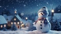 snowman in snowy winter night with beautiful blue sky background for festive holiday decoration Royalty Free Stock Photo