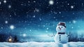 snowman in snowy winter night with beautiful blue sky background for festive holiday decoration Royalty Free Stock Photo