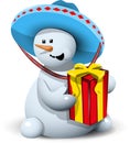 Snowman in a sombrero with gift