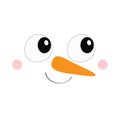 Snowman square face icon. Big eyes, carrot nose. Merry Christmas. Cute cartoon funny kawaii character. Happy New Year. White head